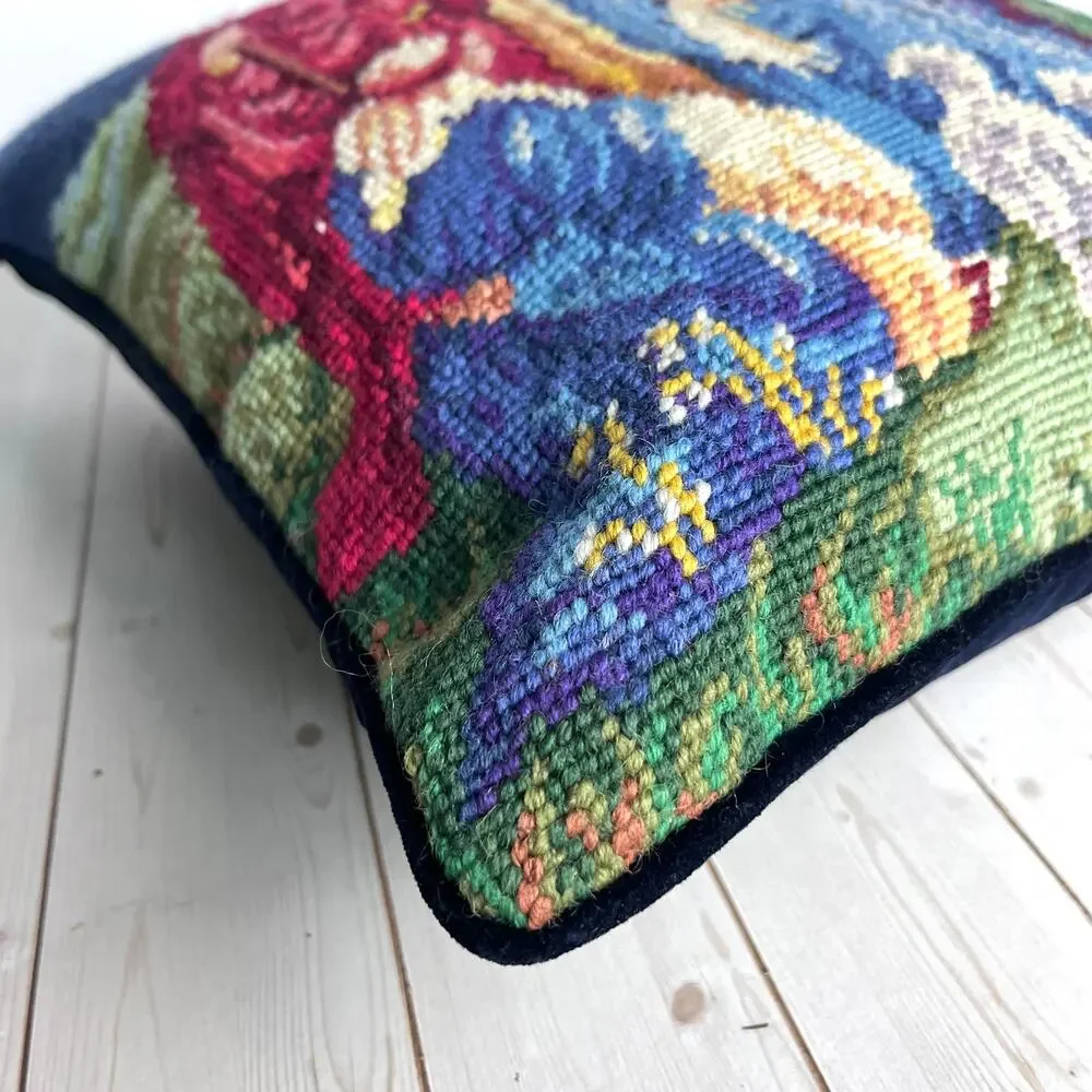 Vintage Nativity Scene Needlepoint Pillow Holy Family Wise Men Velvety Back